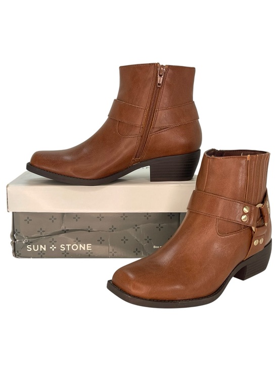 Sun + Stone Shoes - Sun + Stone Westinn Brown faux Leather Womens Ankle Boots Size 6M